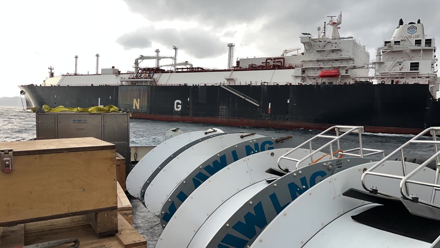 Fenders alongside an LNG carrier during an STS operation
