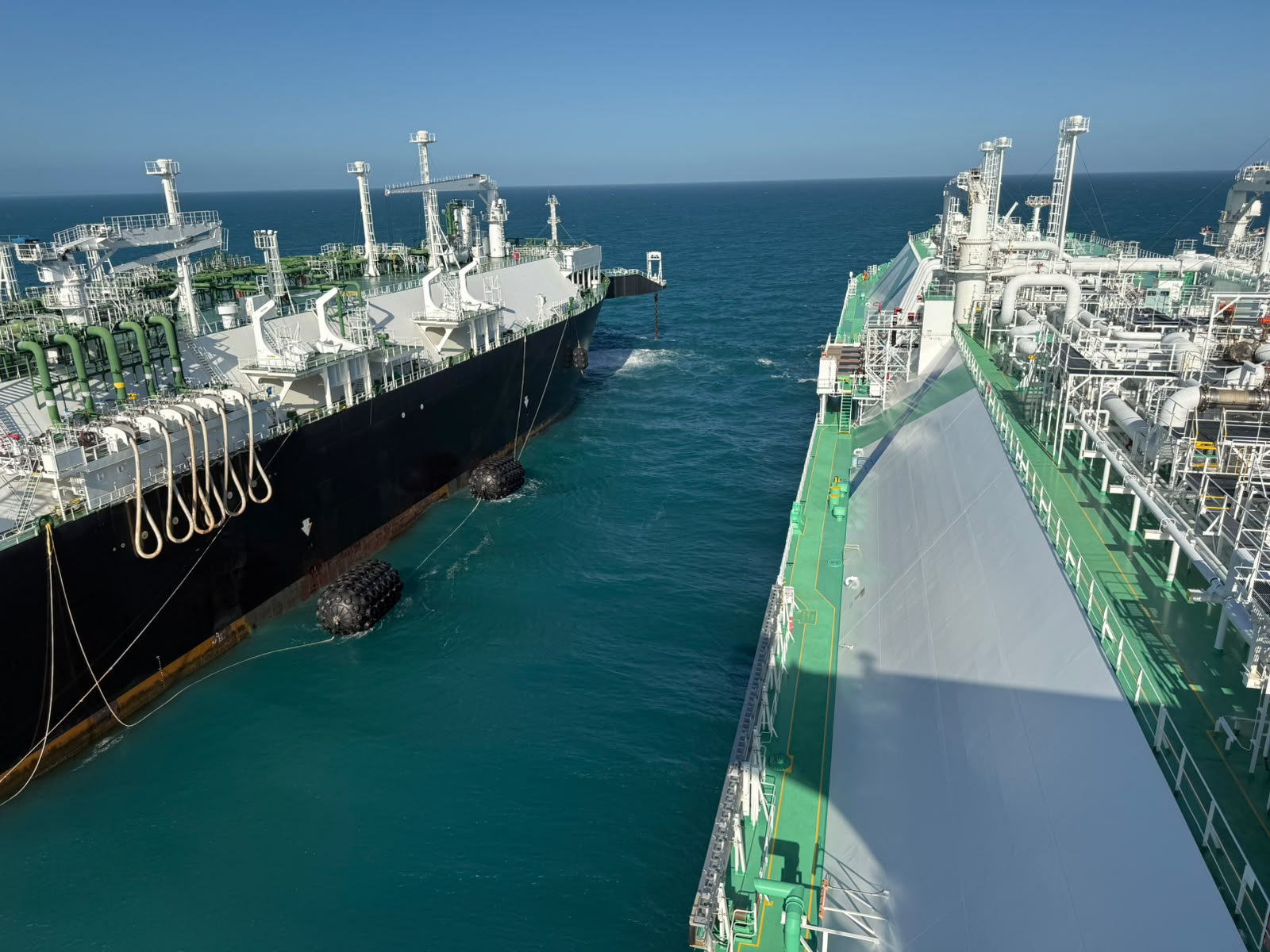 LNG carrier alongside the FSRU Energos Nanook during an STS transfer offshore Sergipe, Brasil